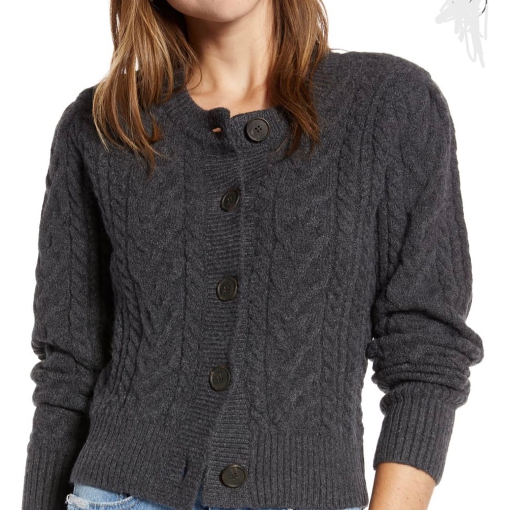 Something Navy Crewneck Cable Cardigan M
